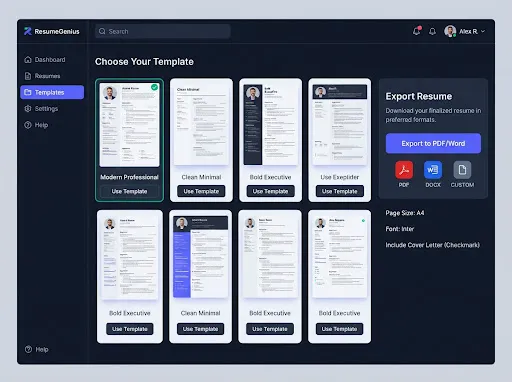 Export & Templates interface