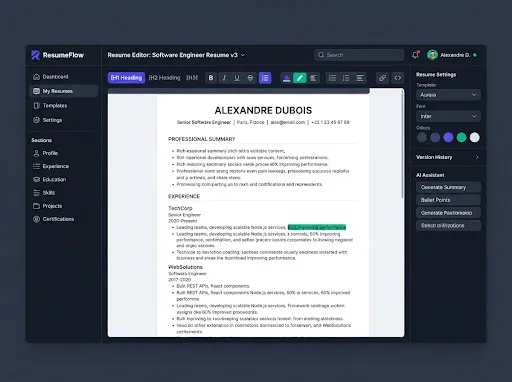 Resume Editor interface